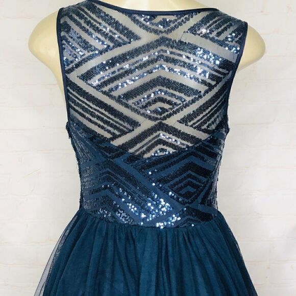 Tricia  navy blue v cut sequin dress - Picture 7 of 8